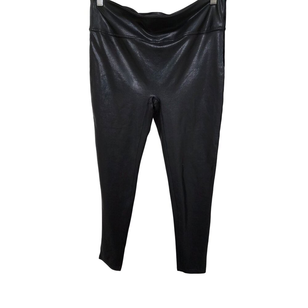 Black Women's Faux Leather Cottage Core Leggings XXL‎